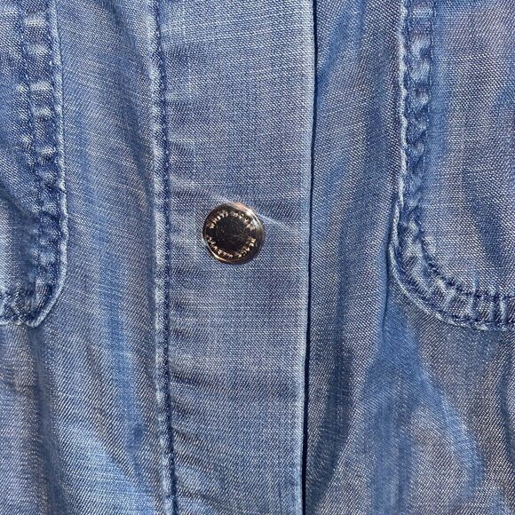 WHBM Women Denim Boyfriend Snap Long Sleeve Shirt Roll Tab M Tie Back Western - Picture 6 of 11